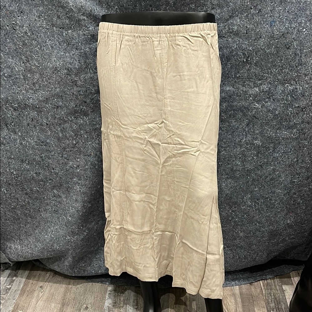 NEW J Jill WOMENS LARGE Khaki Stretch Waist Pull On Skirt 100% Rayon NICE!